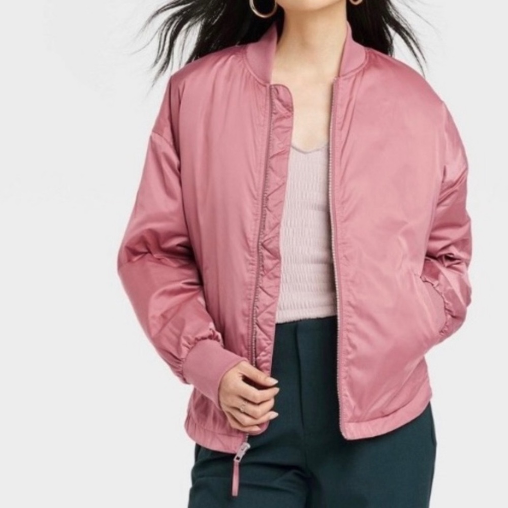 A New Day Pink Bomber Silky Matte Jacket Ladies Large Roomy Fit New With Tags